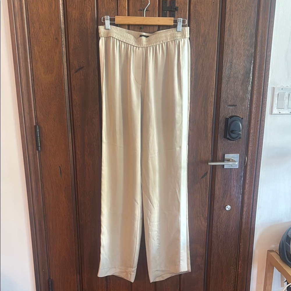 Theory Beige Silk Track Pant Style Trousers size 6